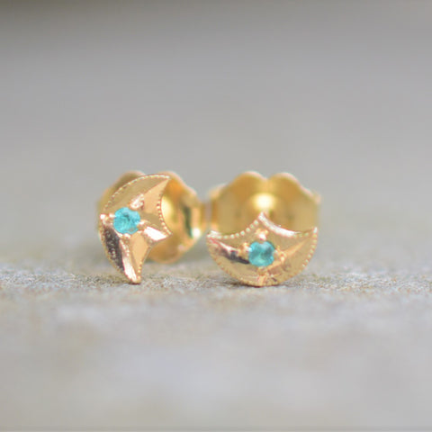 14 Kt Yellow Gold Paraiba Fan Studs