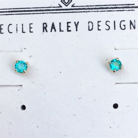 Paraiba and Gold Stud Earrings