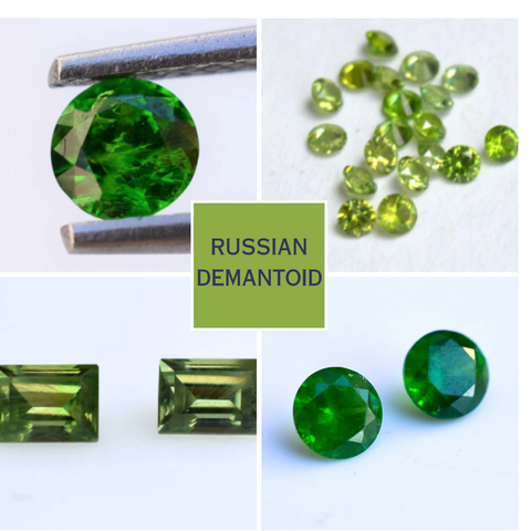 Russian demantoids of different shapes and shades