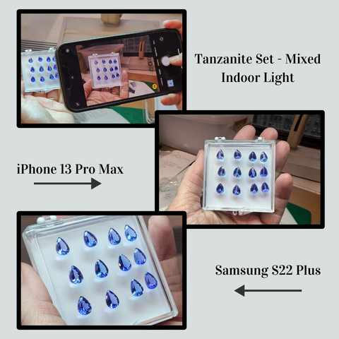 Tanzanites with different cameras and different lighting conditions.