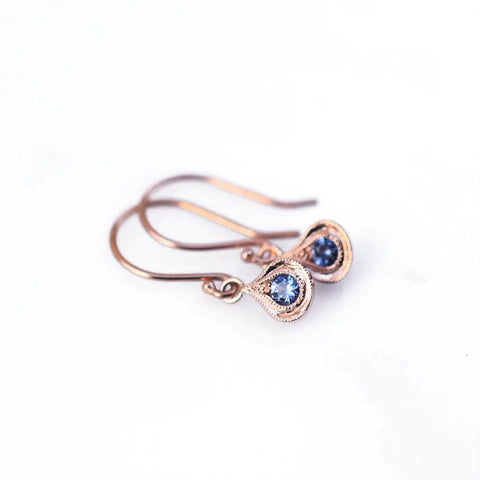Benitoite and Rose Gold Earrings